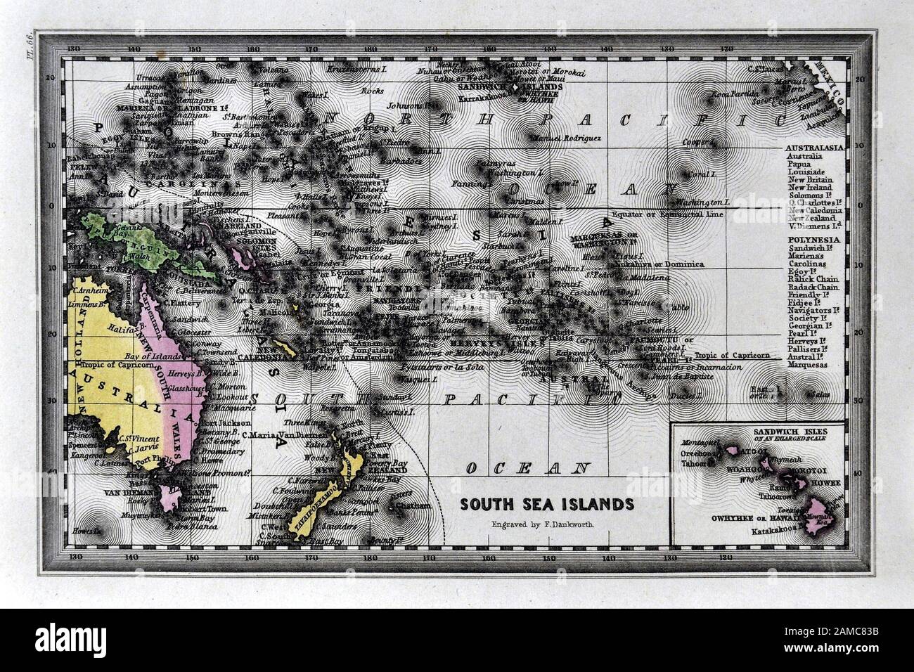 1834 Carey Map of Oceania or Oceanica - Australia New Zealand Hawaii Polynesia South Pacific Stock Photo