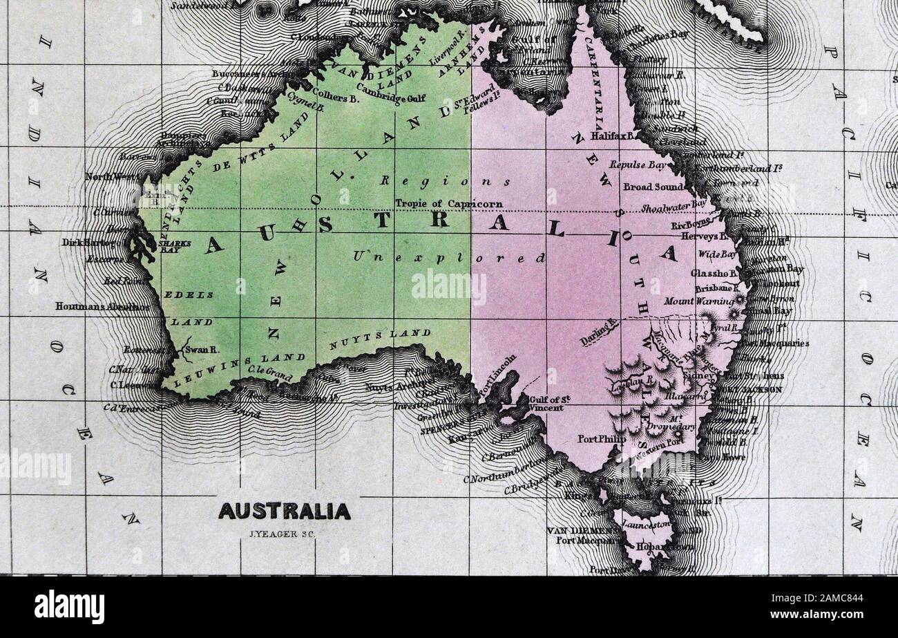 1834 Carey Map of Australia Antique Stock Photo