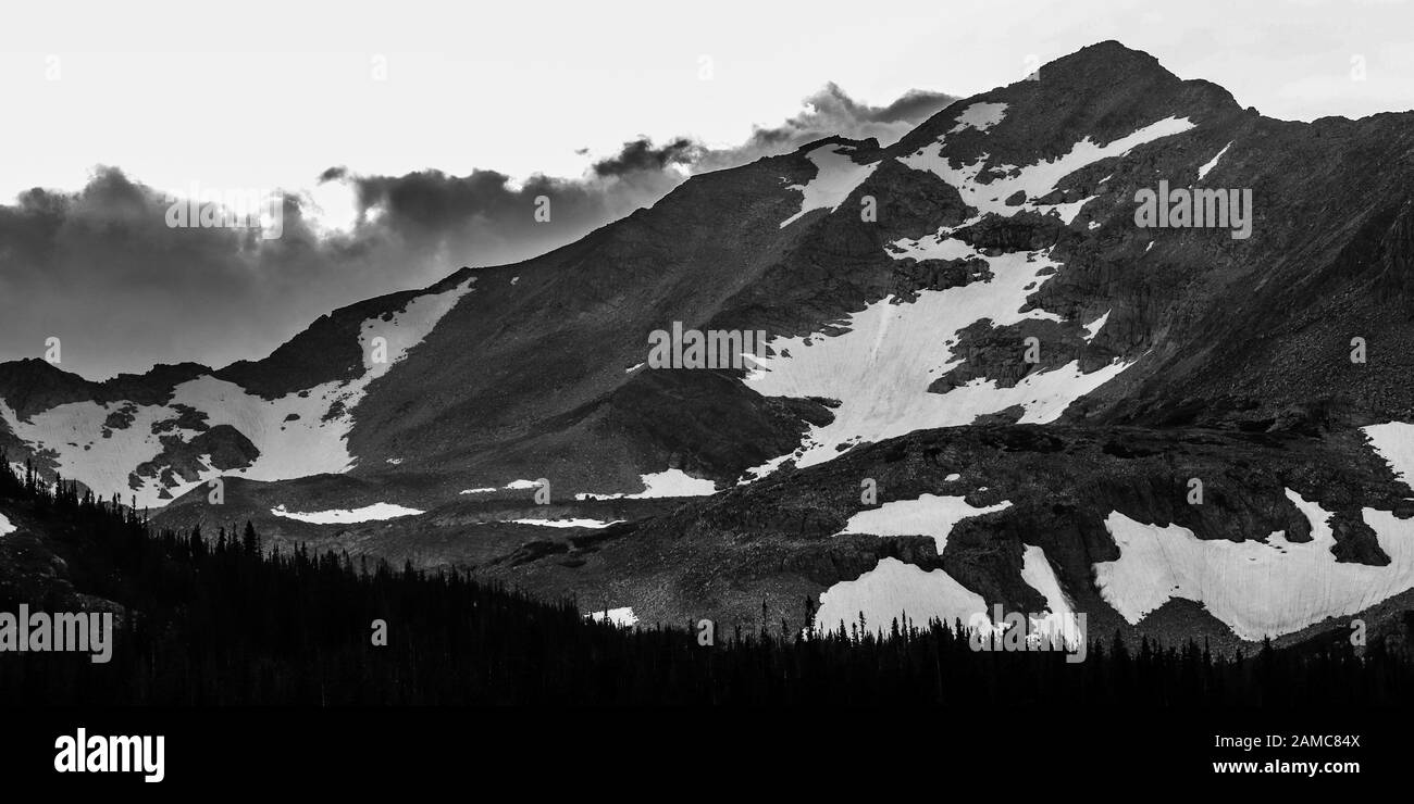 Colorado Rocky Mountain Panorama in snow and black and white Stock ...