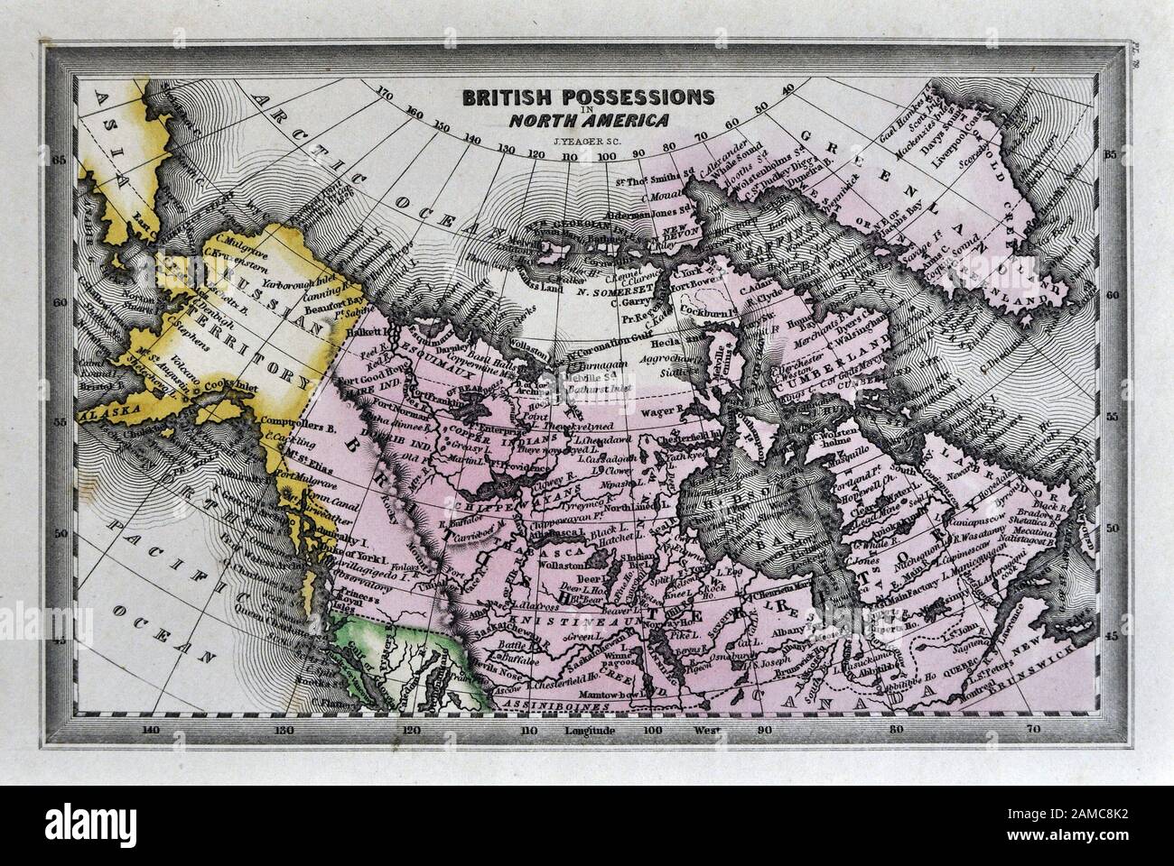 1834 Carey Map of British Possessions in North America Canada and Russian Alaska Territory Stock Photo