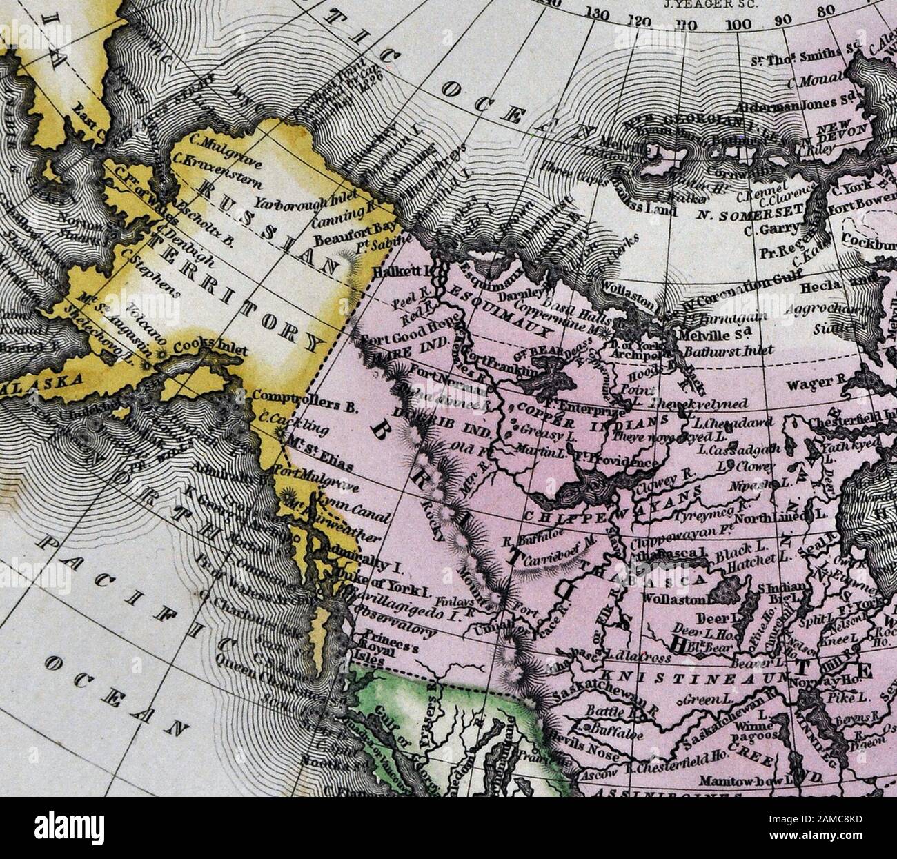 1834 Carey Map of British Possessions in North America Canada and Russian Alaska Territory Stock Photo
