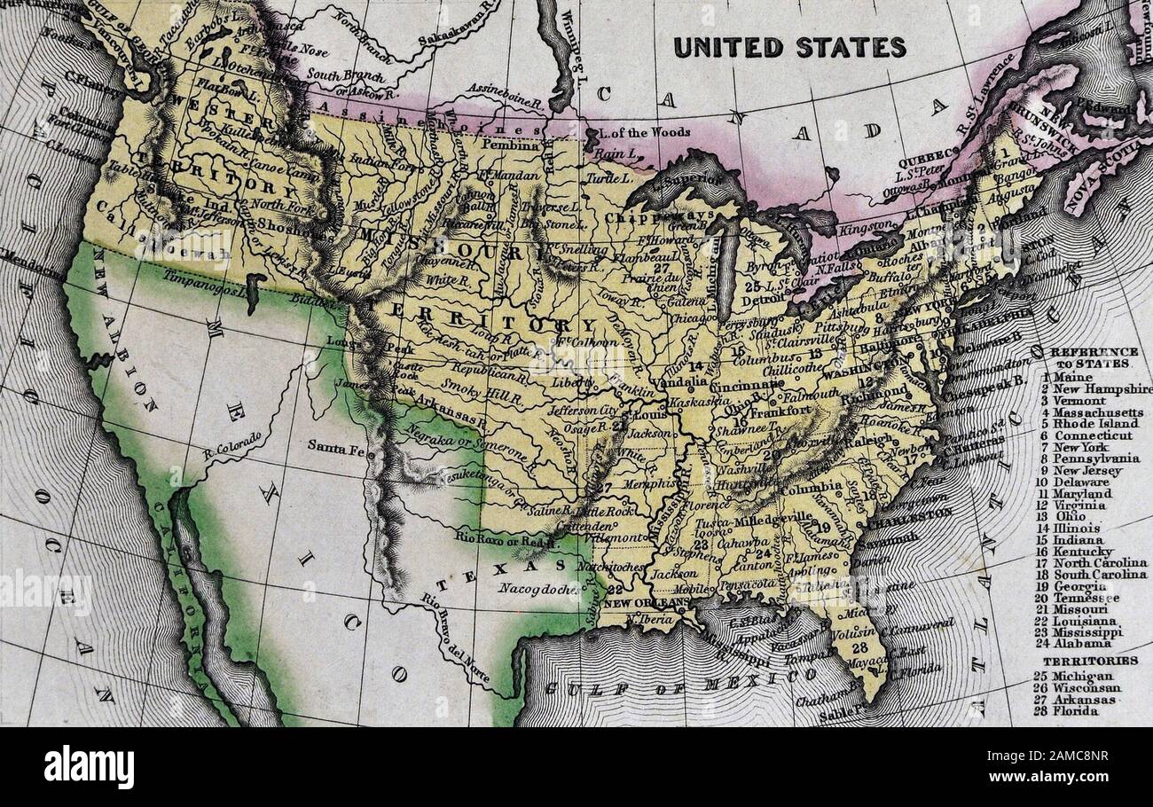 1834 Carey Map United States of America and Western Territories Stock Photo