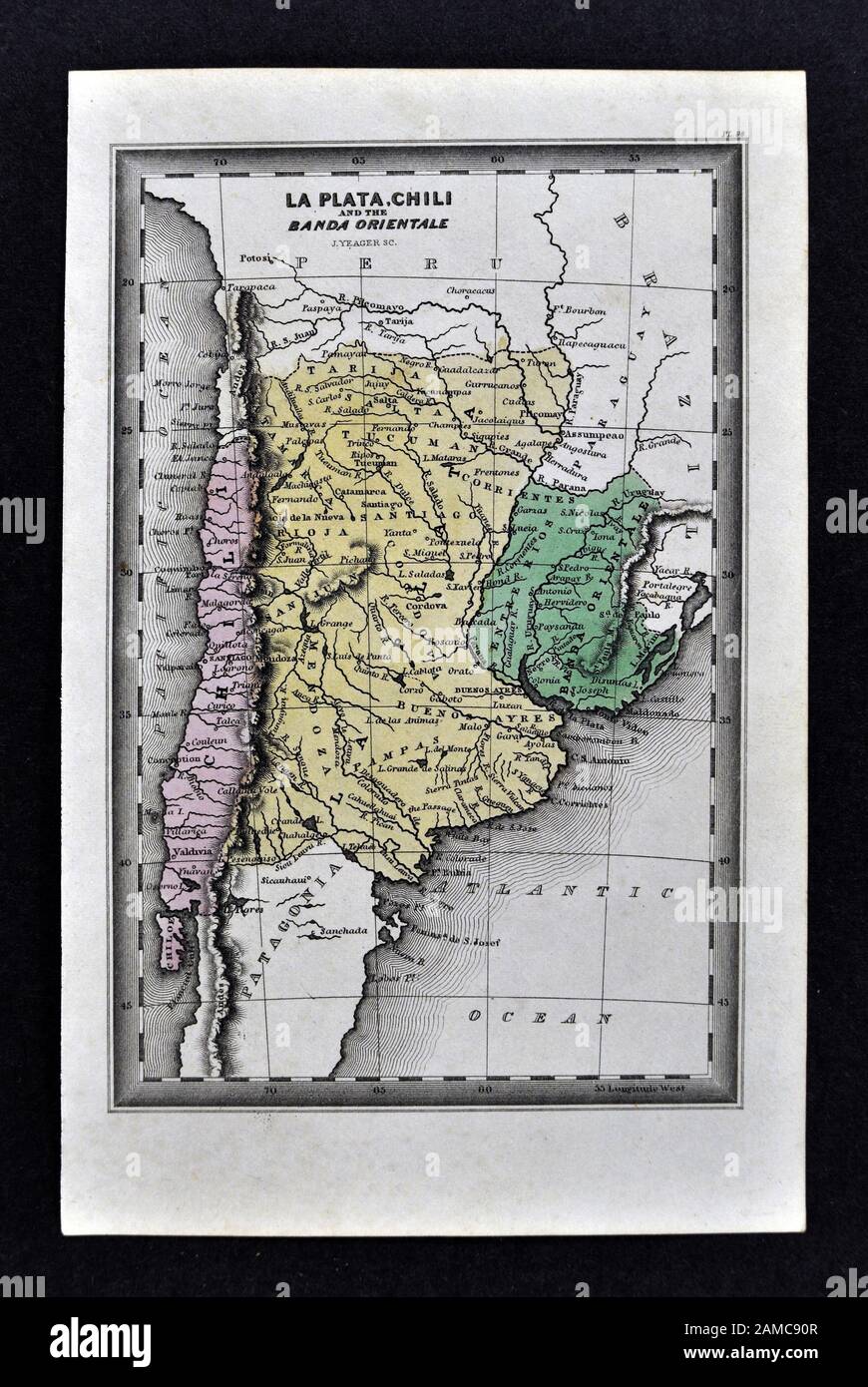 1834 Carey Map of Argentina Uruguay Chile Chili South America including Buenos Aires  Montevideo and Santiago Valparaiso Stock Photo