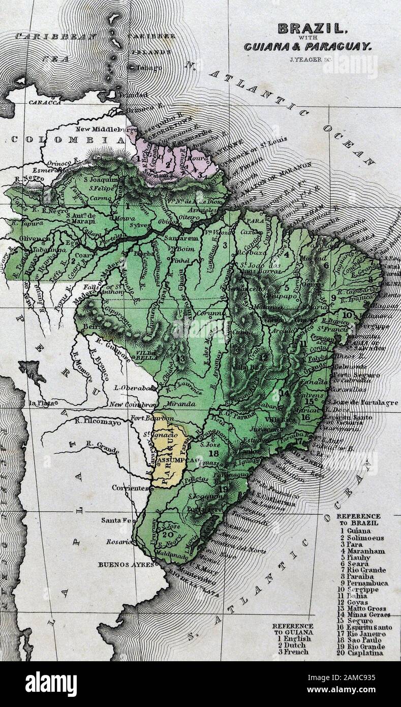 14 Carey Map Of Brazil Paraguay Uruguay And Guyana South America Including Rio De Janeiero And The Amazon Jungle Stock Photo Alamy 14 Carey Map Of Brazil Paraguay Uruguay And Guyana South America Including Rio De Janeiero And The Amazon Jungle Stock Photo Alamy