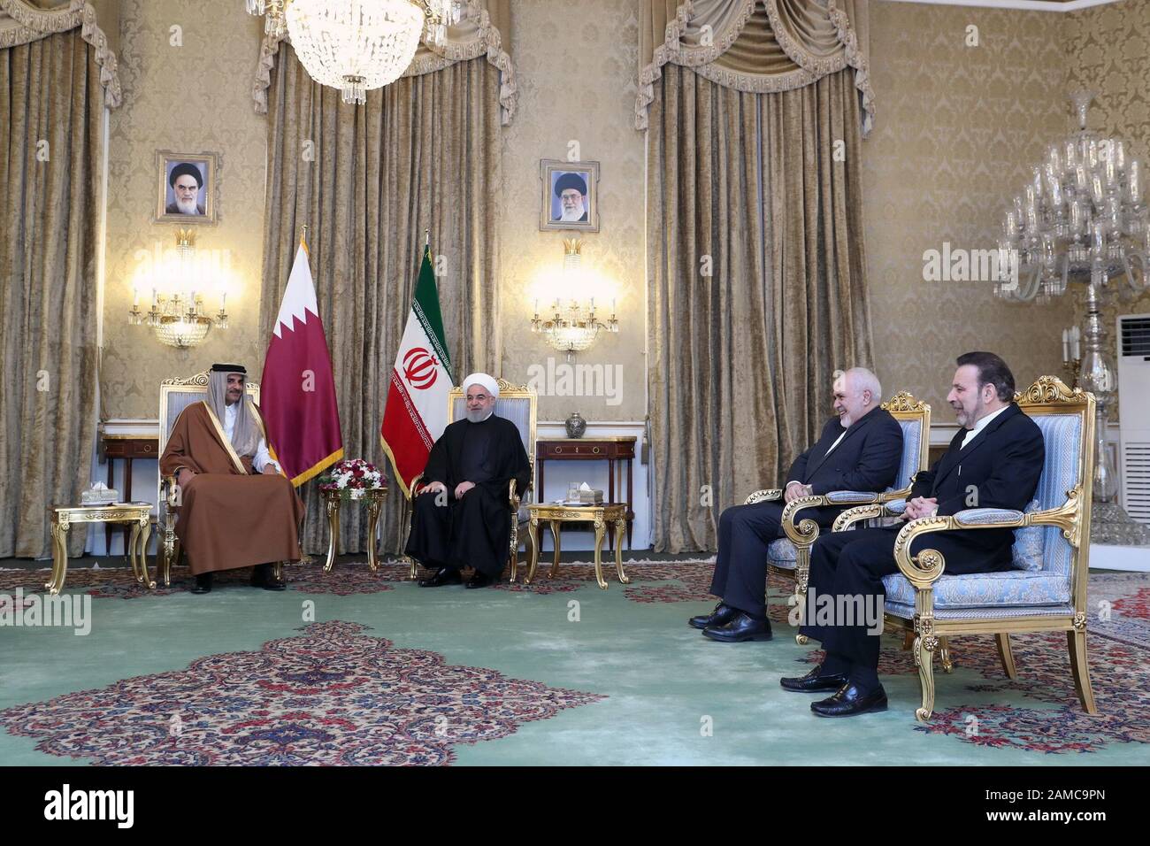 Tehran Iran 12th Jan A Handout Photo Made Available By The Presidential Office Shows Iranian President Hassan Rouhani Receiving Emir Of Qatar Sheikh Tamim Bin Hamad Al Thani During A Welcoming Ceremony Tehran Iran 12th Jan A Handout Photo Made Available By The Presidential Office Shows Iranian President Hassan Rouhani Receiving Emir Of Qatar Sheikh Tamim Bin Hamad Al Thani During A Welcoming Ceremony