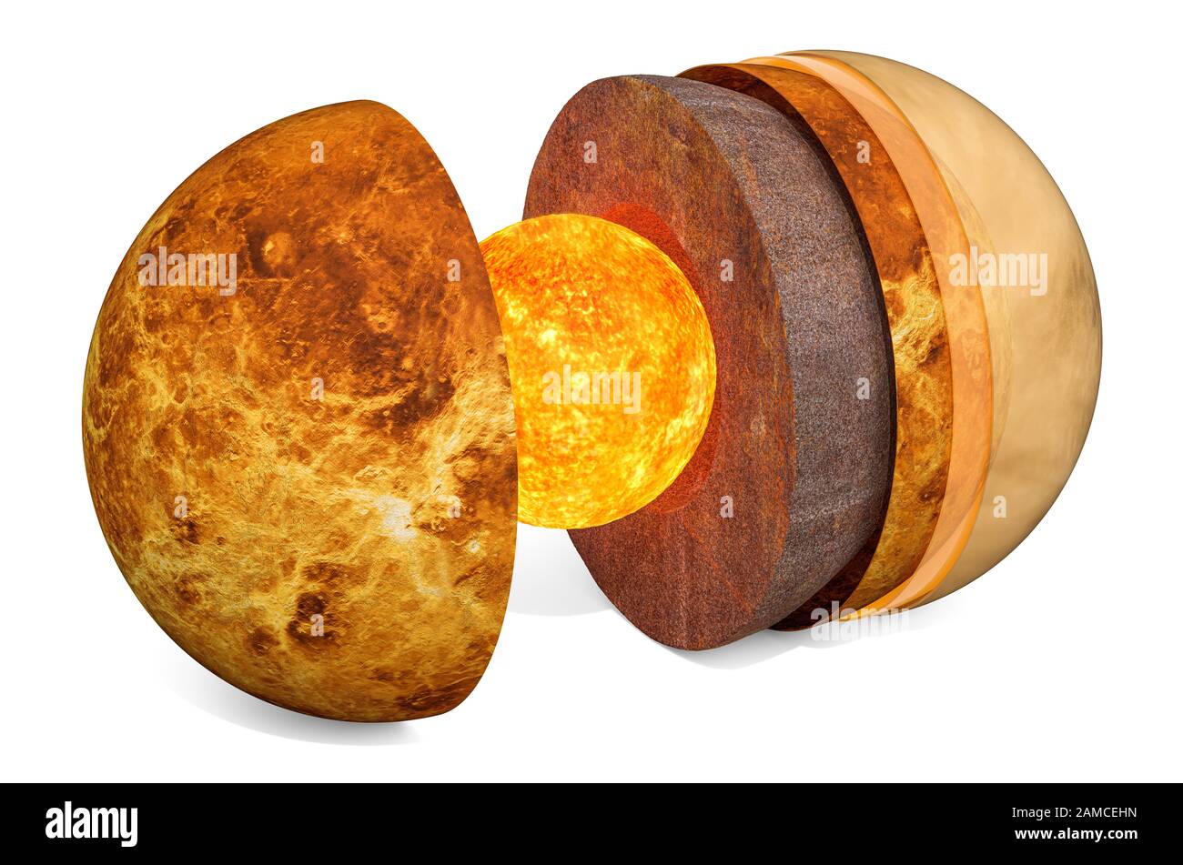 Structure of planet Venus concept, 3D rendering isolated on white background Stock Photo
