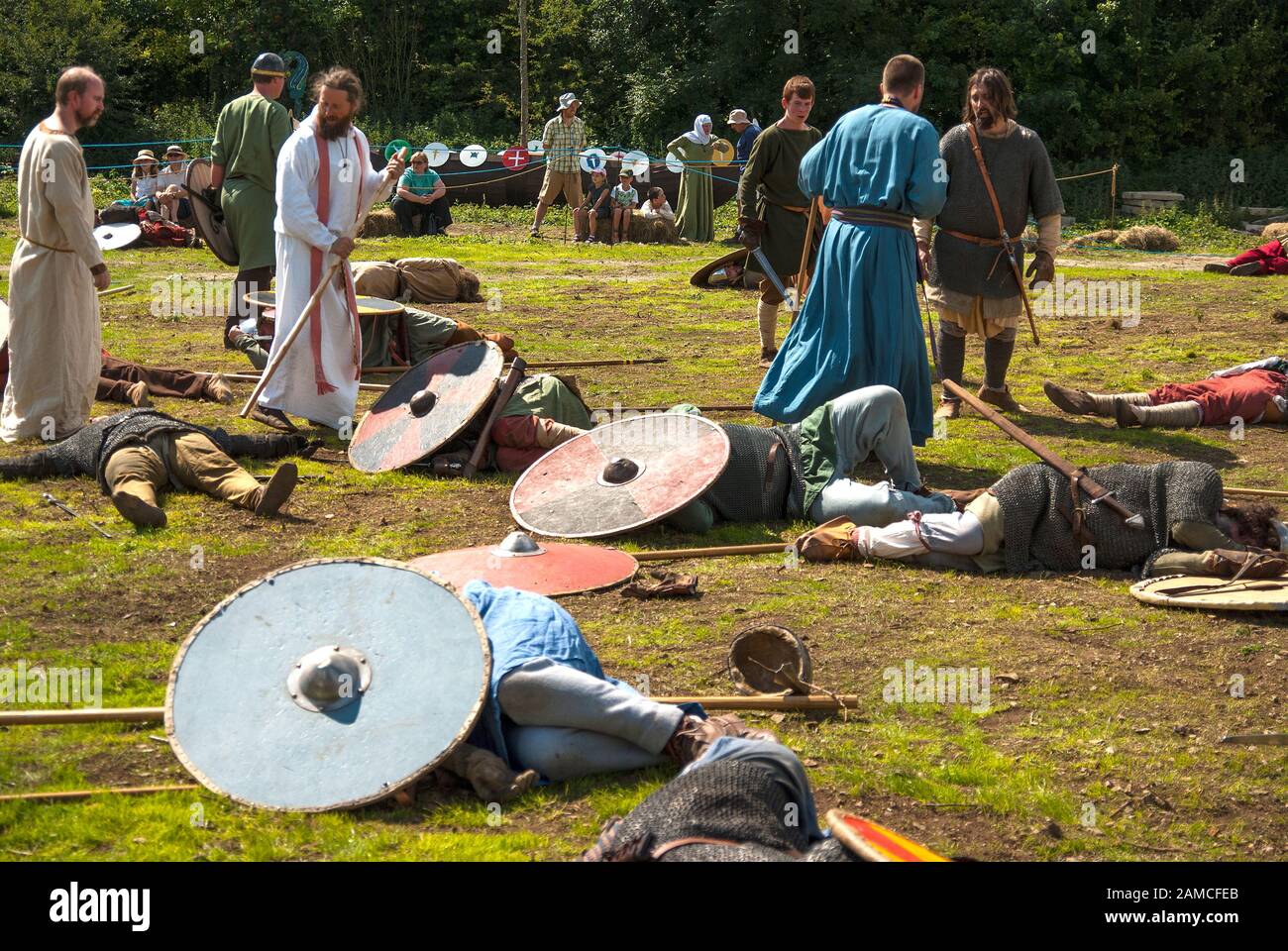 Anglo Saxon battlefield re-enactment scene Stock Photo