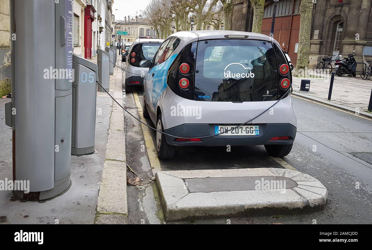 Bordeaux, France January 10, 2020 Electric Vehicle in EV Charging