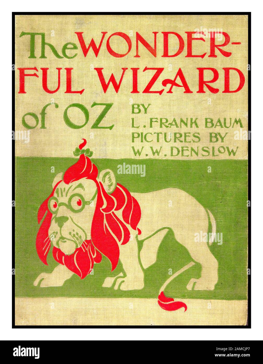 WIZARD OF OZ Front cover of the original 1899 historic book ‘The Wonderful Wizard of Oz’ by author writer L. Frank Baum, (Lyman Frank), 1856-1919. Illustrations by artist designer W. W.Denslow, (William Wallace), 1856-1915,  Published Chicago ; New York : G.M. Hill Co. c1899 Stock Photo