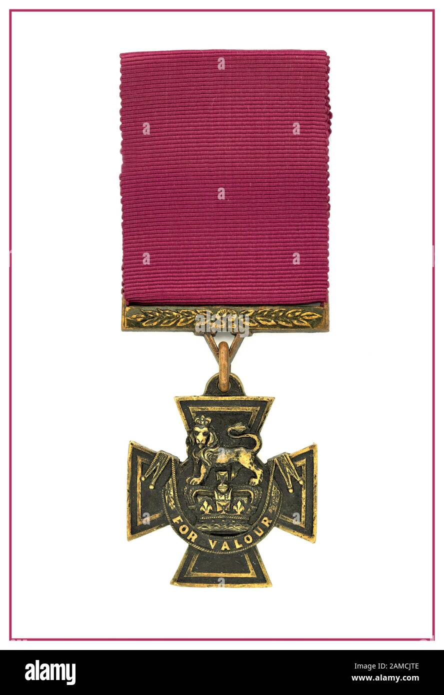 Victoria Cross Medal awarded for Conspicuous Valour. The UK’s highest military award for bravery in the face of the enemy. The Victoria Cross (VC) is the highest and most prestigious award of the British honours system, most conspicuous bravery, or some daring or pre-eminent act of valour or self-sacrifice, or extreme devotion to duty in the presence of the enemy. Stock Photo