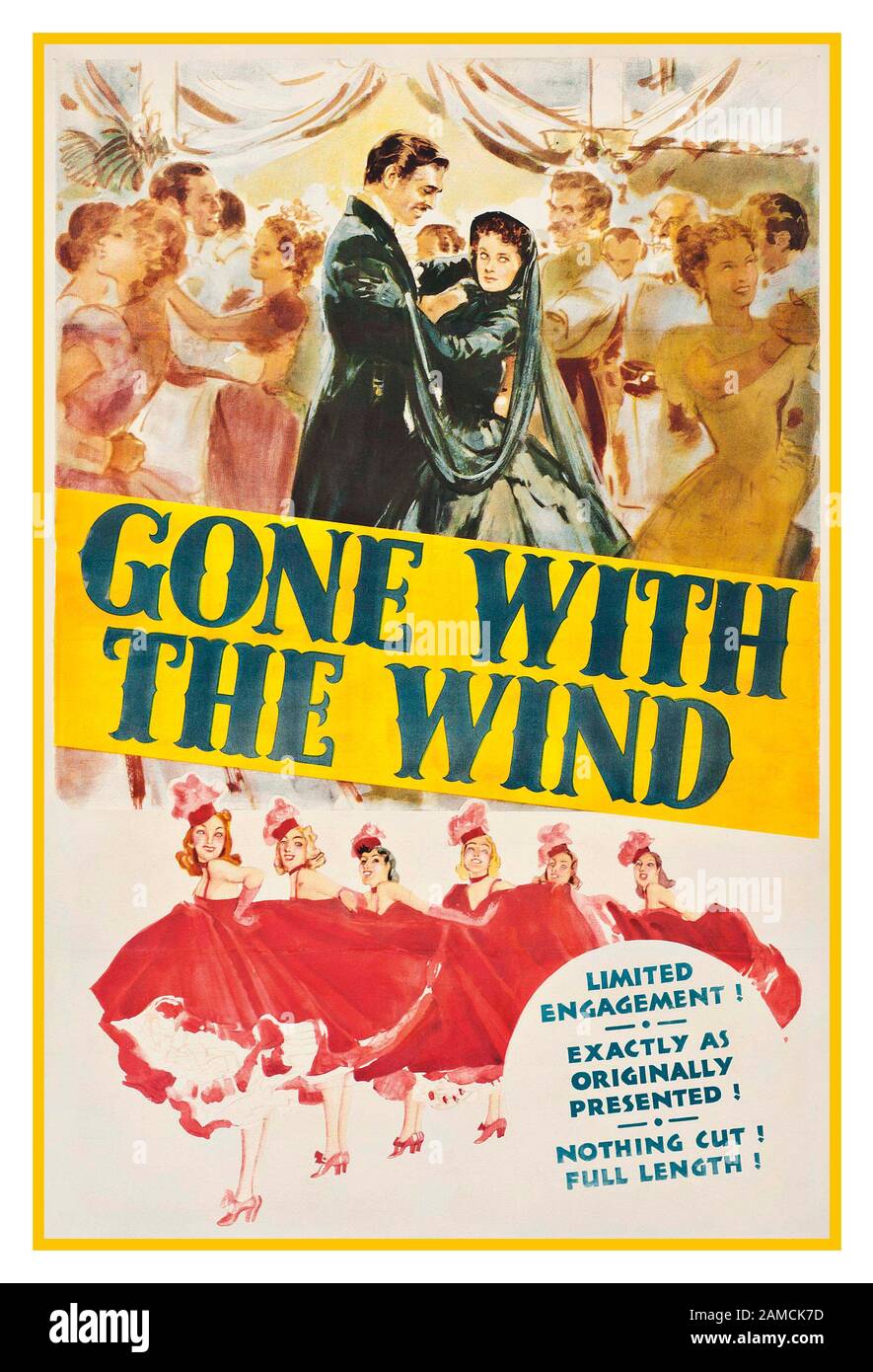 GONE WITH THE WIND 1930’s Vintage Movie Film Poster  1939, M.G.M., USA by artist Armando Seguso  Gone with the Wind is a 1939 American epic historical romance film adapted from the 1936 novel by Margaret Mitchell. The film was produced by David O. Selznick of Selznick International Pictures and directed by Victor Fleming. The leading roles are played by Vivien Leigh (Scarlett), Clark Gable (Rhett), Leslie Howard (Ashley), and Olivia de Havilland (Melanie). Stock Photo