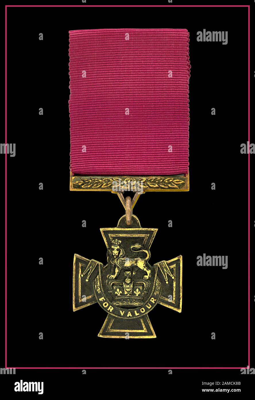 Victoria Cross Medal awarded for Conspicuous Valour. The UK’s highest military award for bravery in the face of the enemy. The Victoria Cross (VC) is the highest and most prestigious award of the British honours system, most conspicuous bravery, or some daring or pre-eminent act of valour or self-sacrifice, or extreme devotion to duty in the presence of the enemy Stock Photo