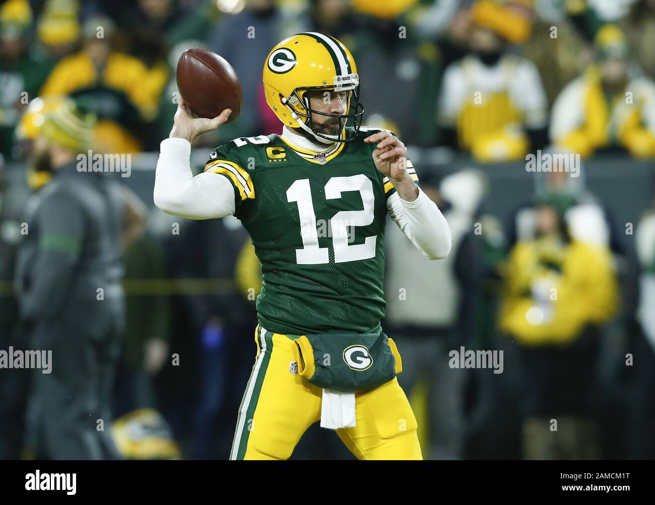 January 12, 2020: Seattle Seahawks wide receiver D.K. Metcalf #14 walks off  the field at halftime of the NFL Football game between the Seattle Seahawks  and the Green Bay Packers at Lambeau