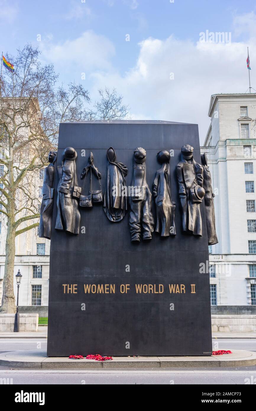 Monument to the Women of World War II on Whitehall, a memorial honouring the women who fought in world war 2, London, England, UK Stock Photo