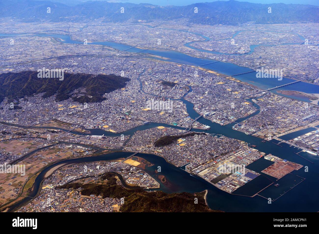 Aerial view of Tokushima in Shikoku, Japan. Stock Photo