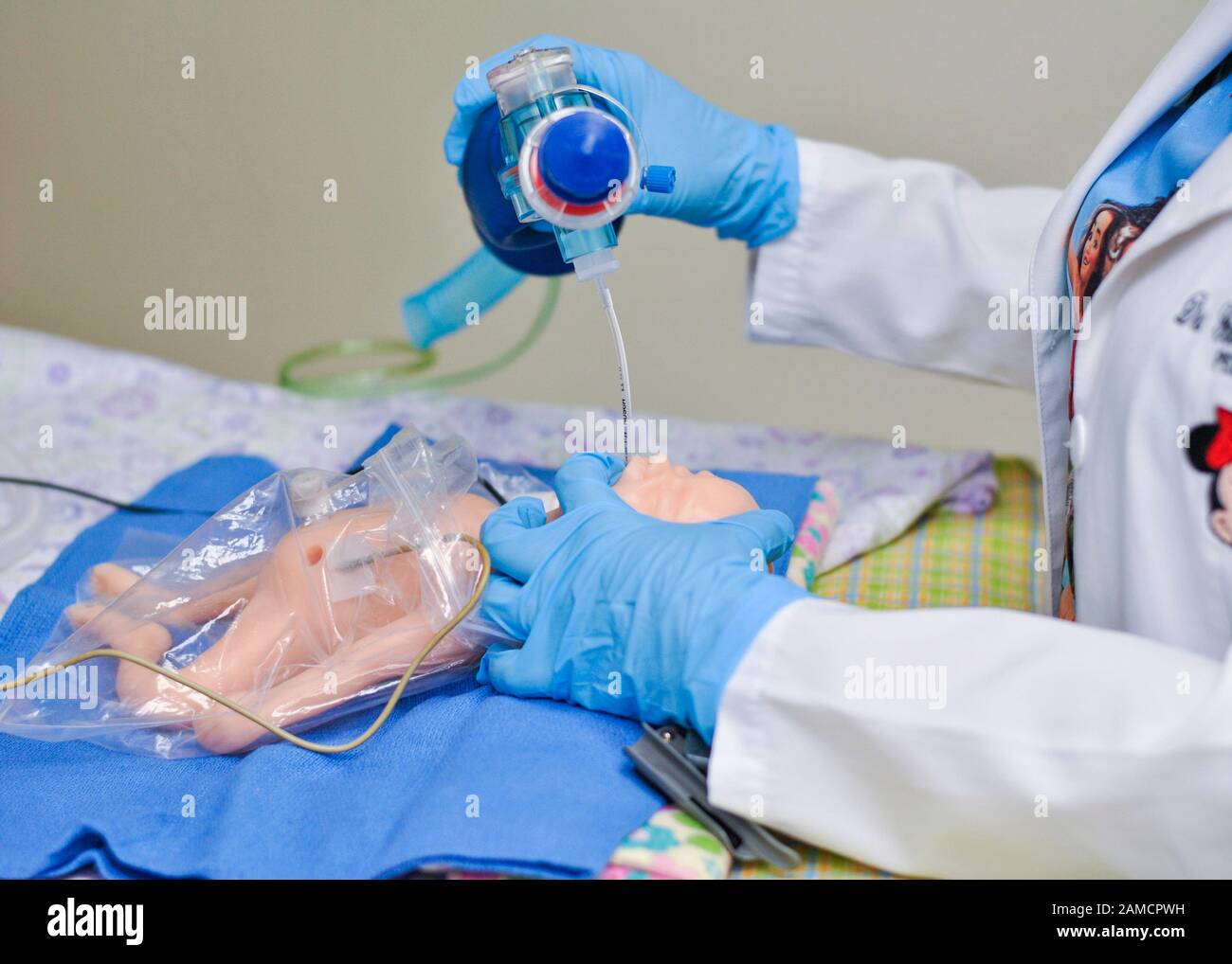 Intubated baby doll.  Children Hospital. Guayaquil.  Ecuador Stock Photo