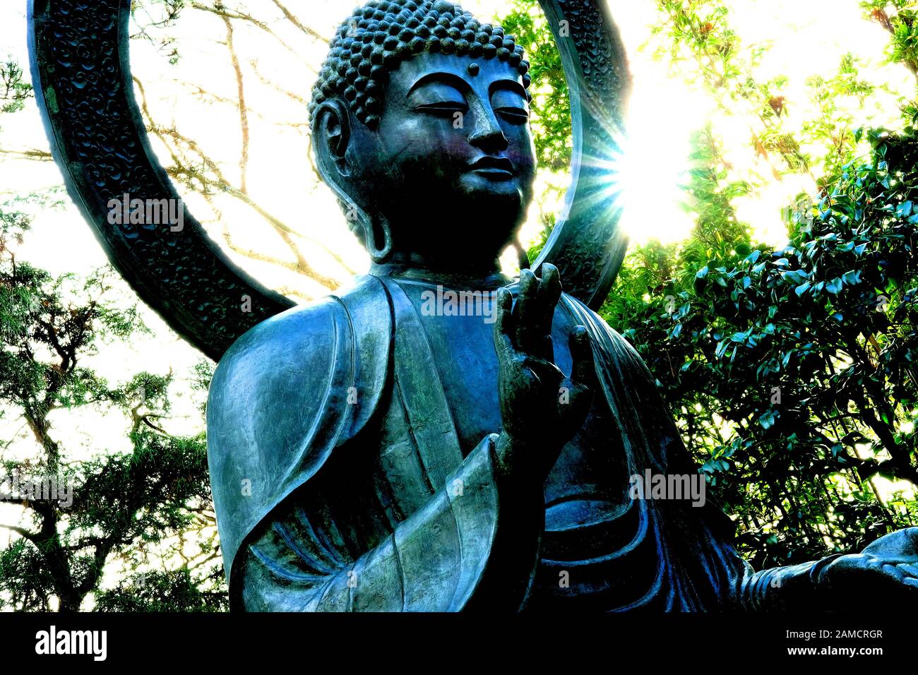 Detail of the Buddha statue in the Japanese Garden, Golden Gate Park