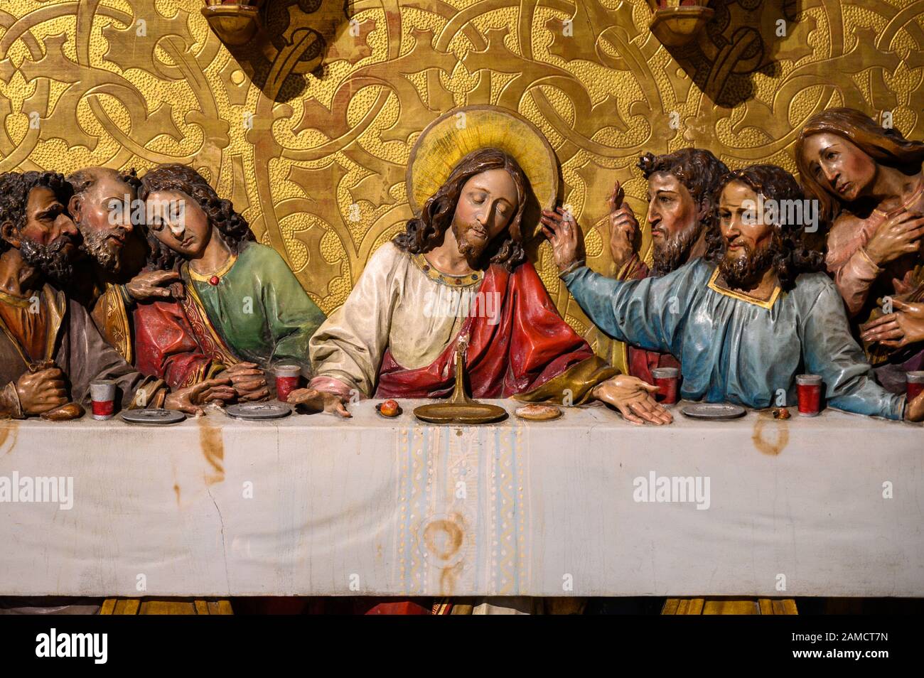 A sculpture of the Last Supper according to the painting by Leonardo da Vinci. St Martin's Cathedral, Bratislava, Slovakia. Stock Photo