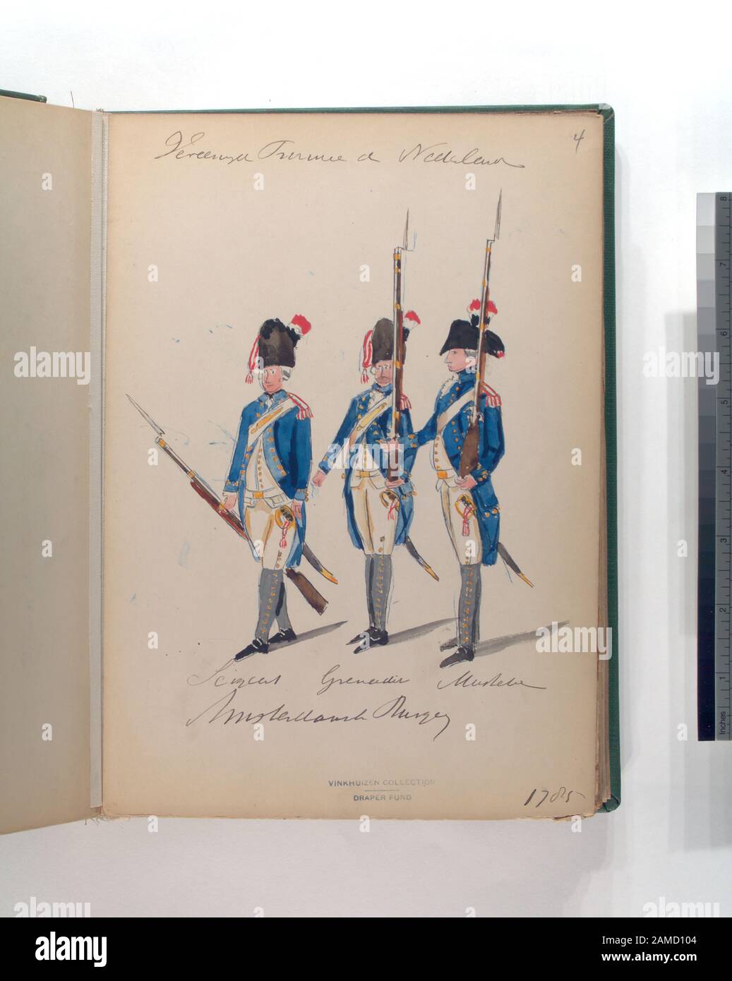 Sergeant, Grenadier, Musketier Amsterdamsche Burgerij, 1785  Draper Fund; Sergeant, Grenadier, Musketier. Amsterdamsche Burgerij, 1785 Stock Photo