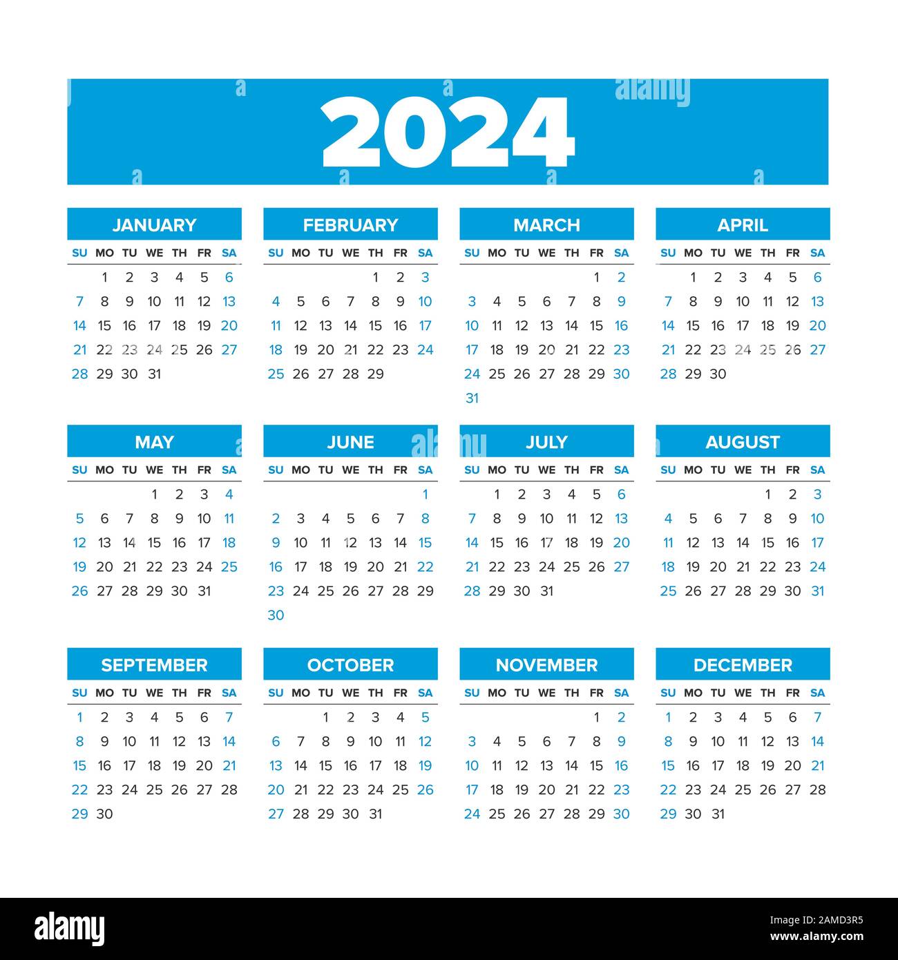 Simple Vector Calendar 2024 Weeks Start On Sunday Stock Vector Image 