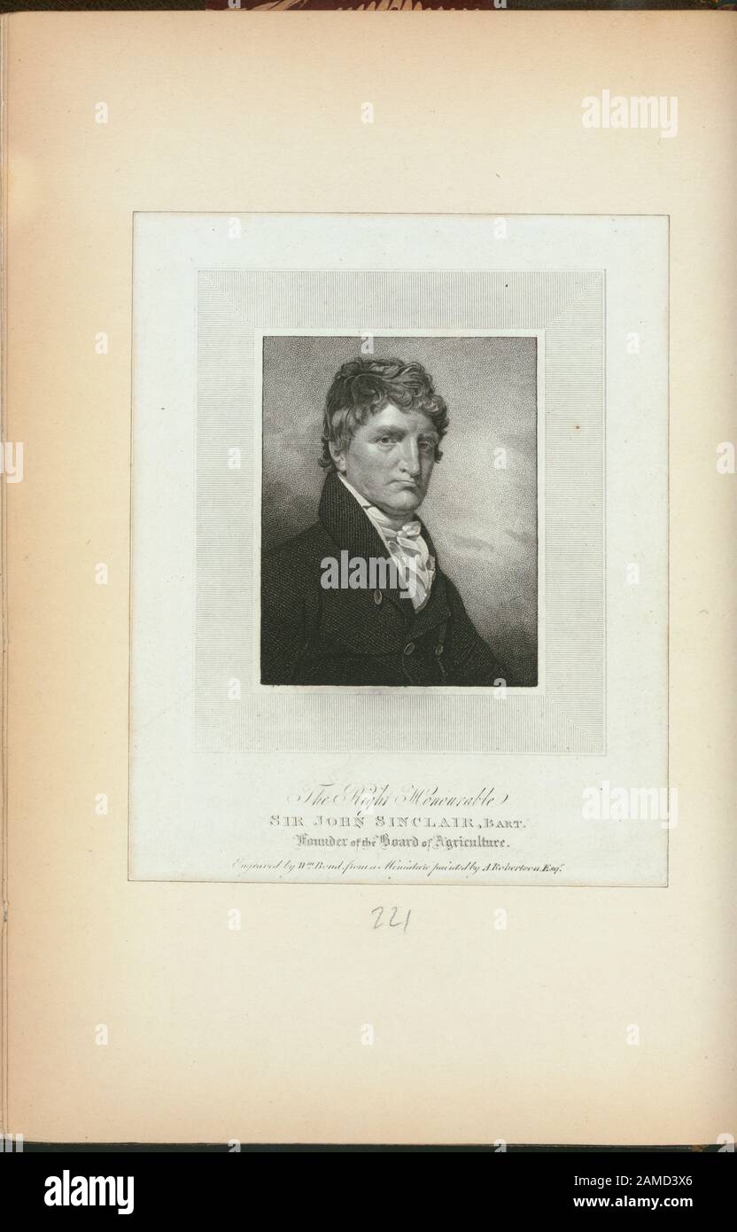 Sir John Sinclair, Bart, founder of the Board of Agriculture  Illustrated by Thomas Addis Emmet, 1880. Volume 2 consists of pages 1-99 of the 1865, quarto, edition of the work, volume 3 of pages 99-213, volume 5 of pages 303-400. Citation/Reference: EM12766; Sir John Sinclair, Bart., founder of the Board of Agriculture. Stock Photo