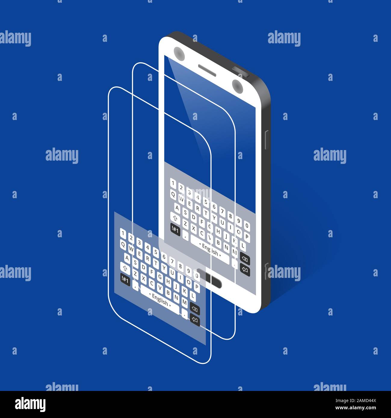 White isometric smartphone with keypad, right view Stock Vector