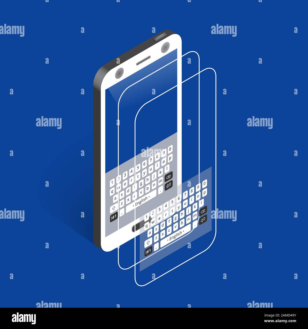 White isometric smartphone with keypad, right view Stock Vector