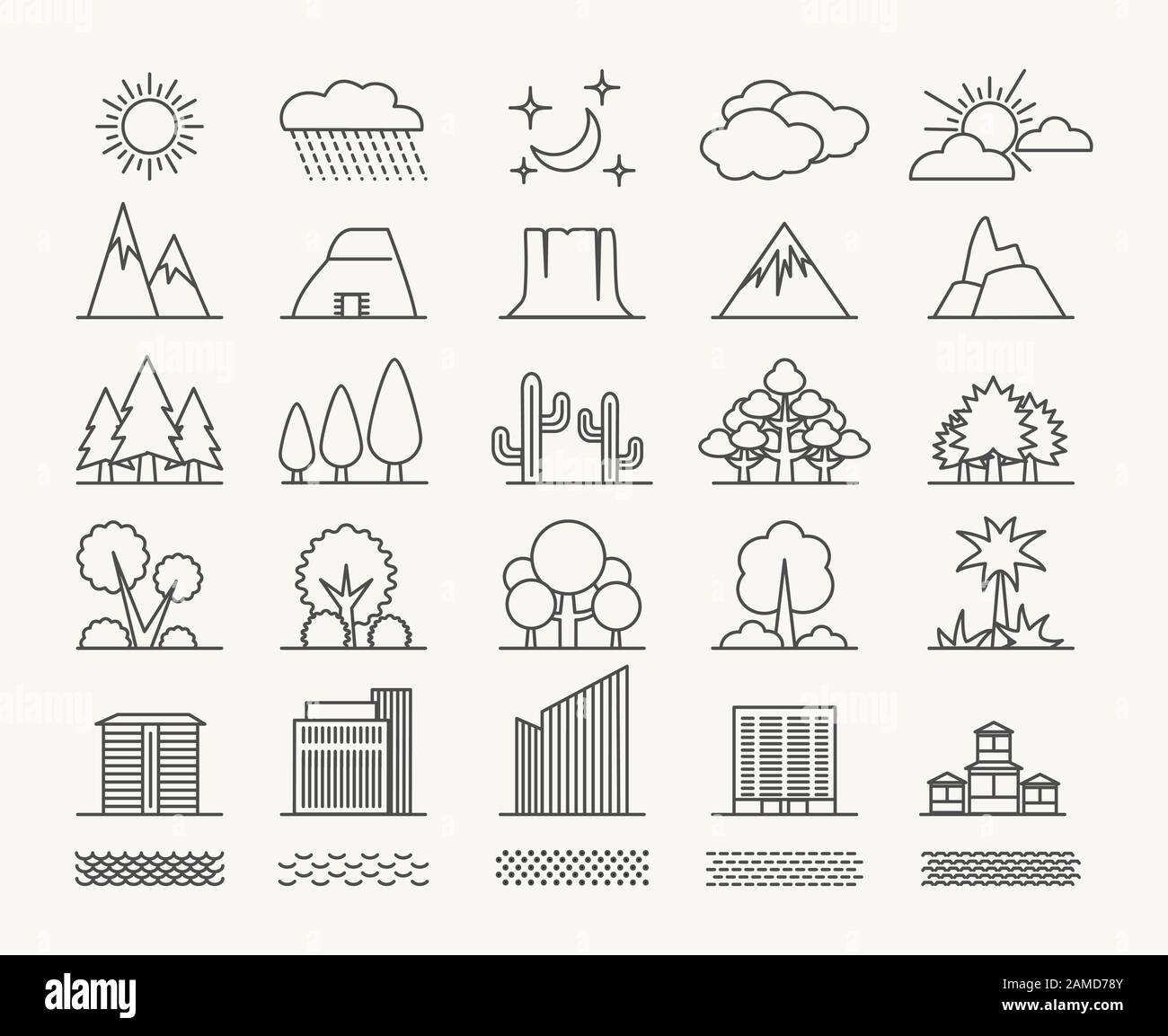 Outlines landscape elements set Stock Vector