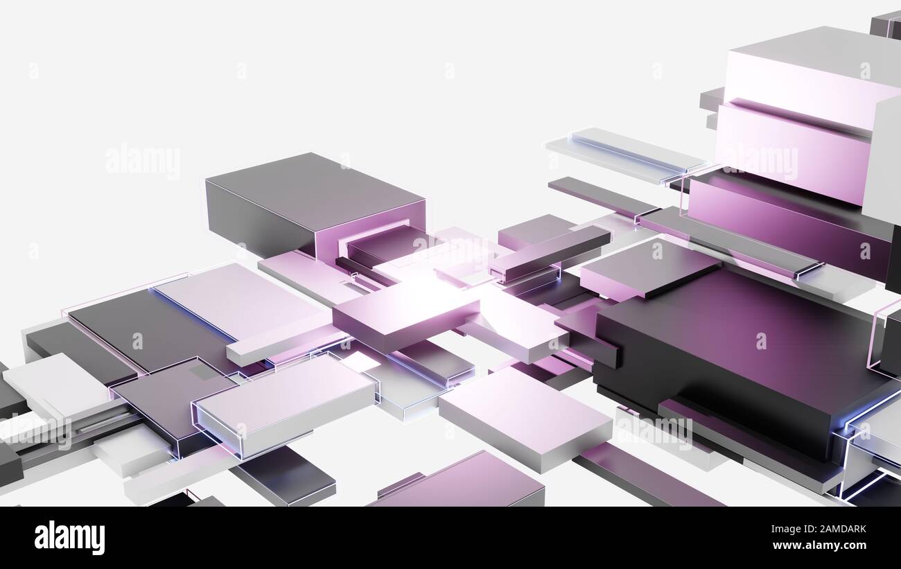Abstract background of light and dark cubes, a flash of pink light ...
