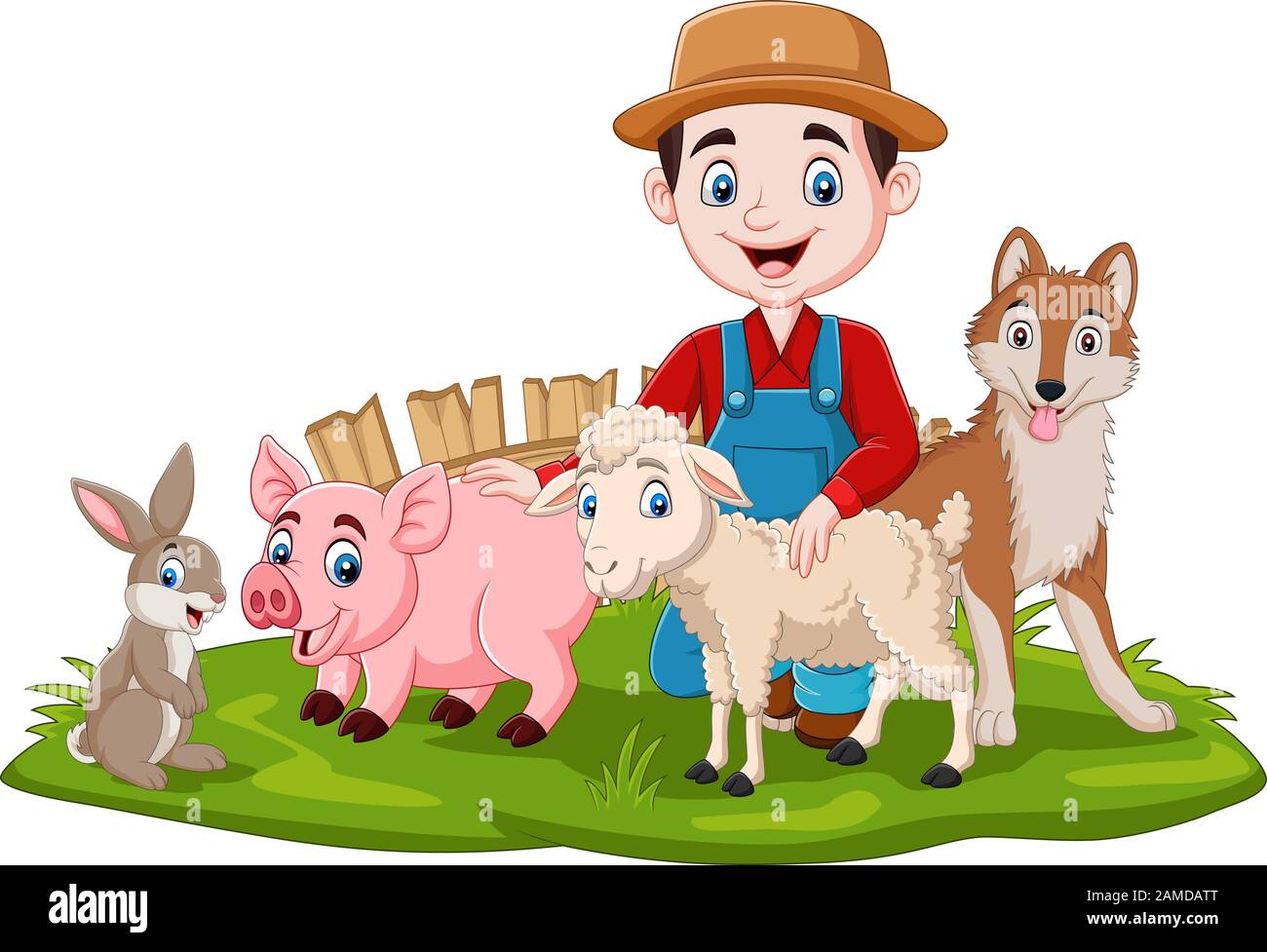 Farmer with farm animals in the grass Stock Vector Image & Art - Alamy
