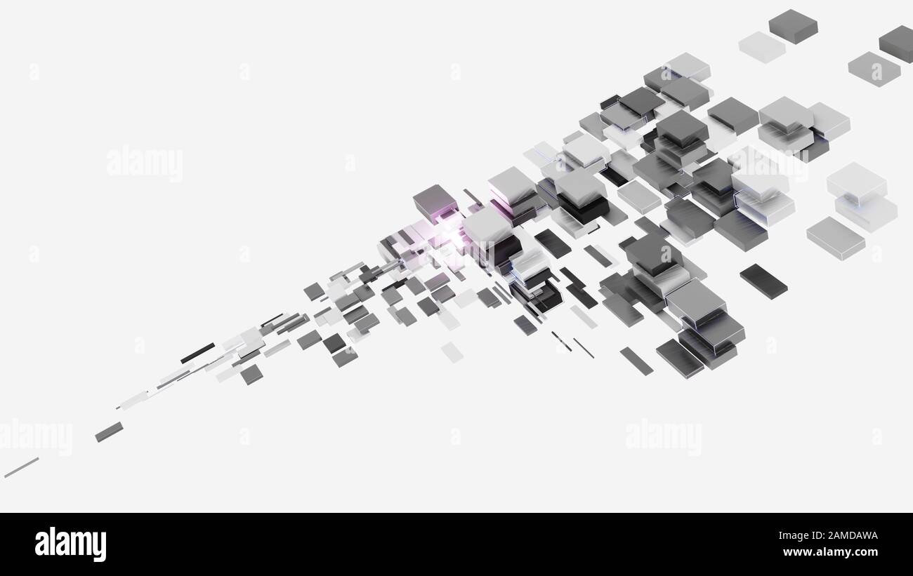 Abstract background of light and dark cubes, a flash of pink light ...
