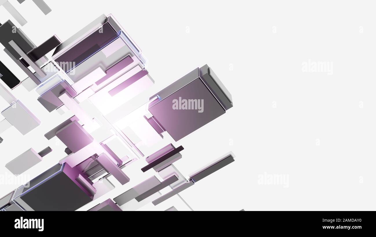 Abstract background of light and dark cubes, a flash of pink light ...