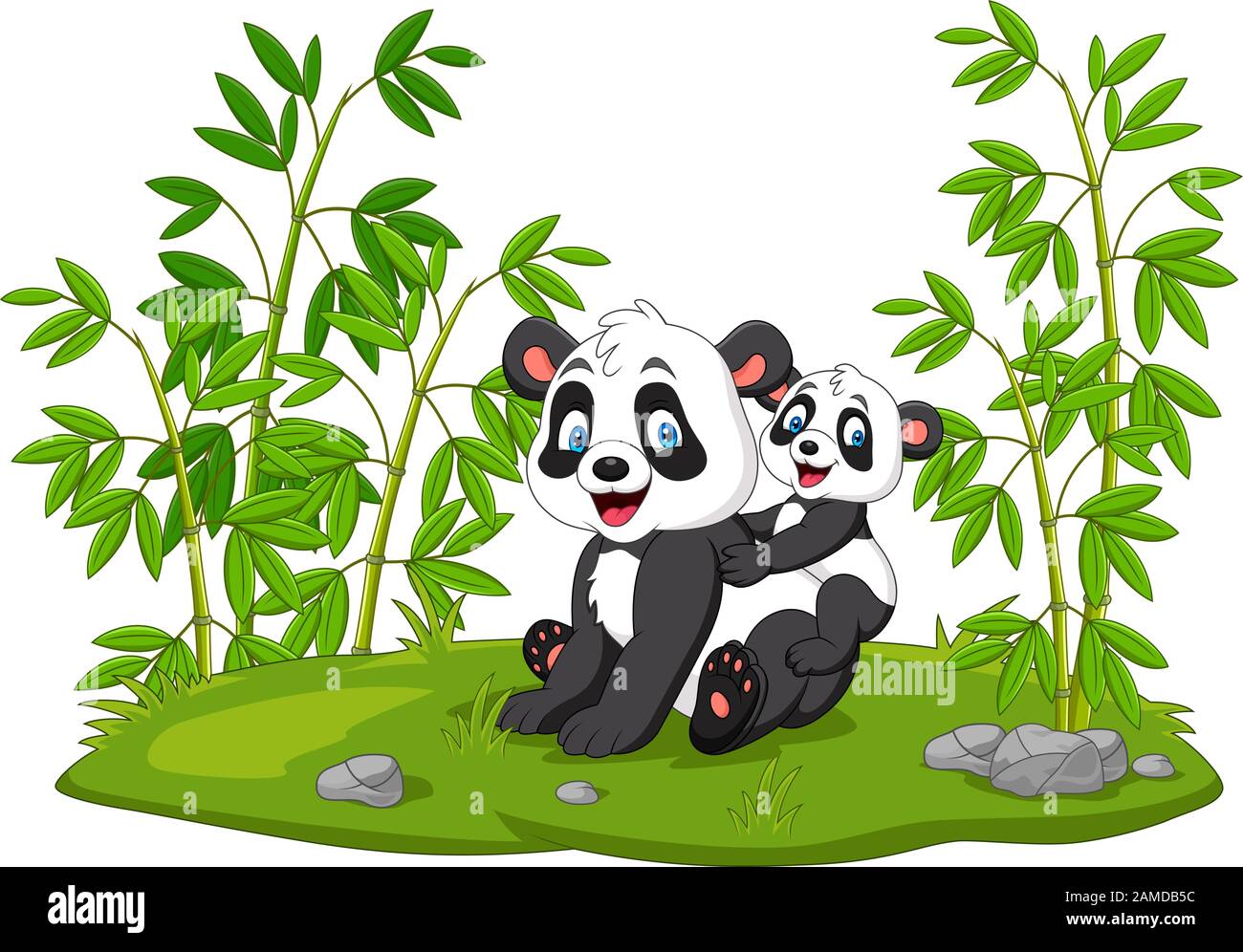 Cartoon Mom And Baby Panda In The Bamboo Tree Stock Vector Image Art Alamy