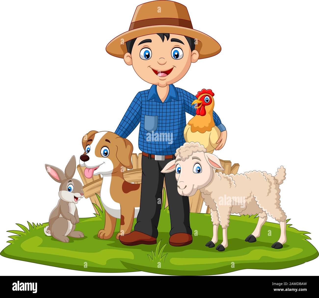 Farmer with farm animals in the grass Stock Vector Image & Art - Alamy