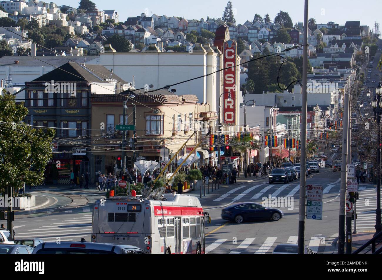 Castro Theater at Market and Castro intersection in the Castro District. Gay neighborhood and LGBT tourist destination. San Francisco, California. Stock Photo