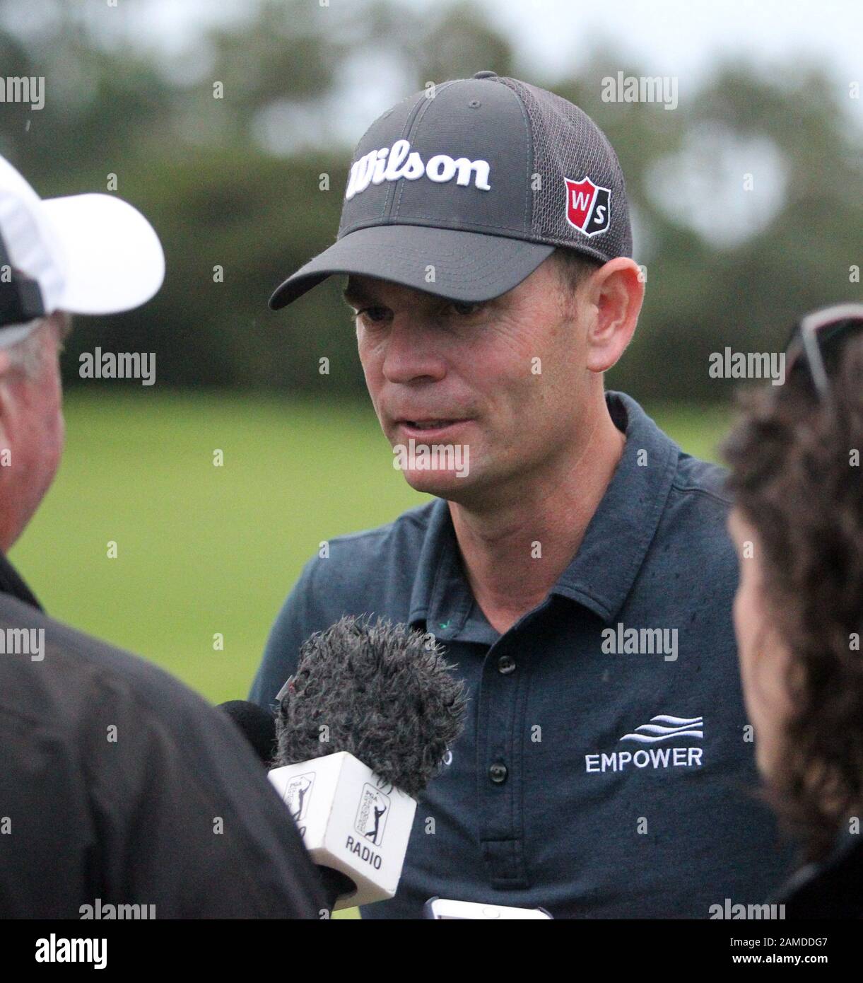 Honolulu, Hawaii, USA. January 12, 2020 - Brendan Steele (USA) talks of his playoff hole loss after the final round at the Sony Open at the Waialae Country Club in Honolulu, HI - Michael Sullivan/CSM Credit: Cal Sport Media/Alamy Live News Stock Photo