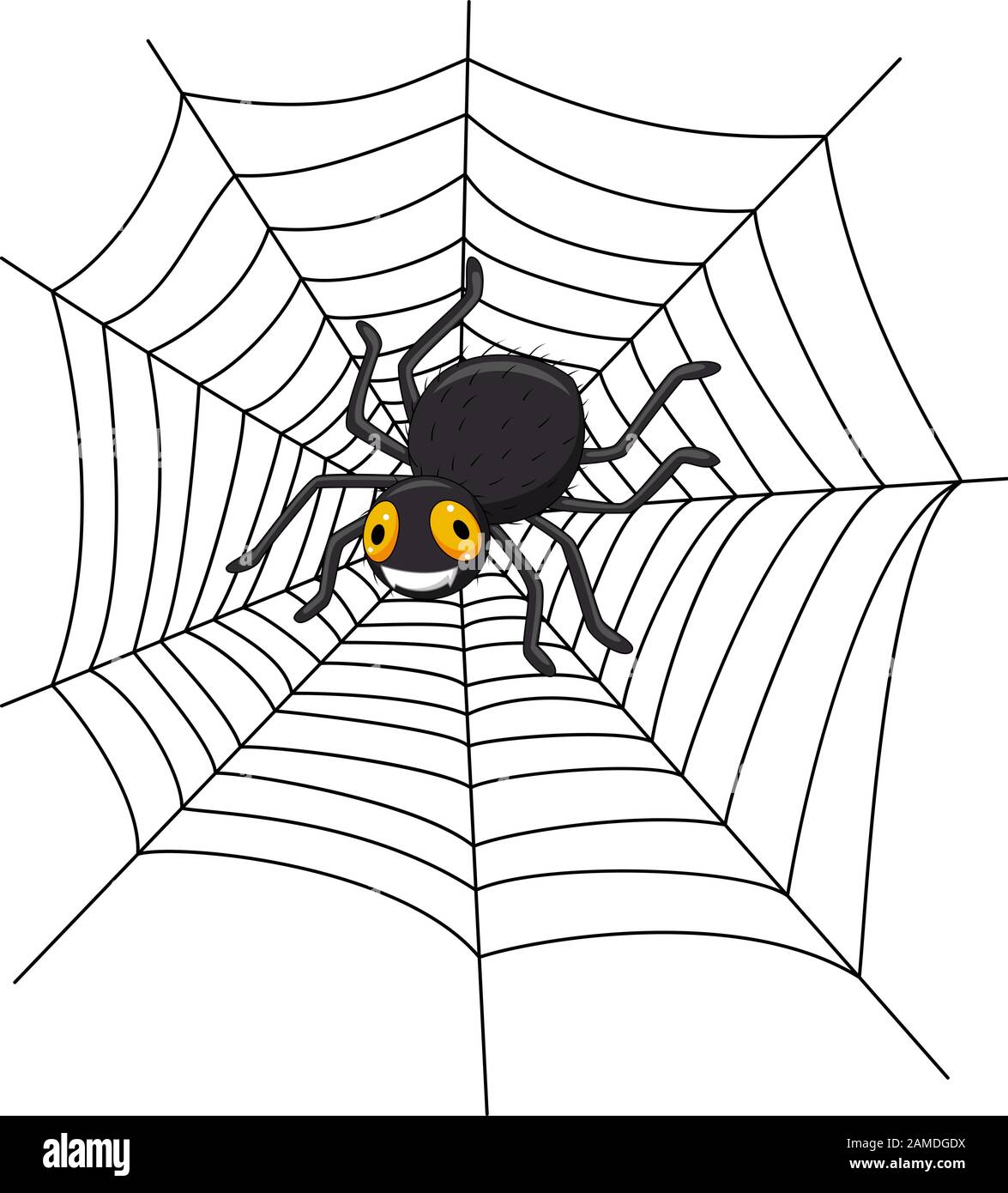 Cartoon spider on the cobweb Stock Vector