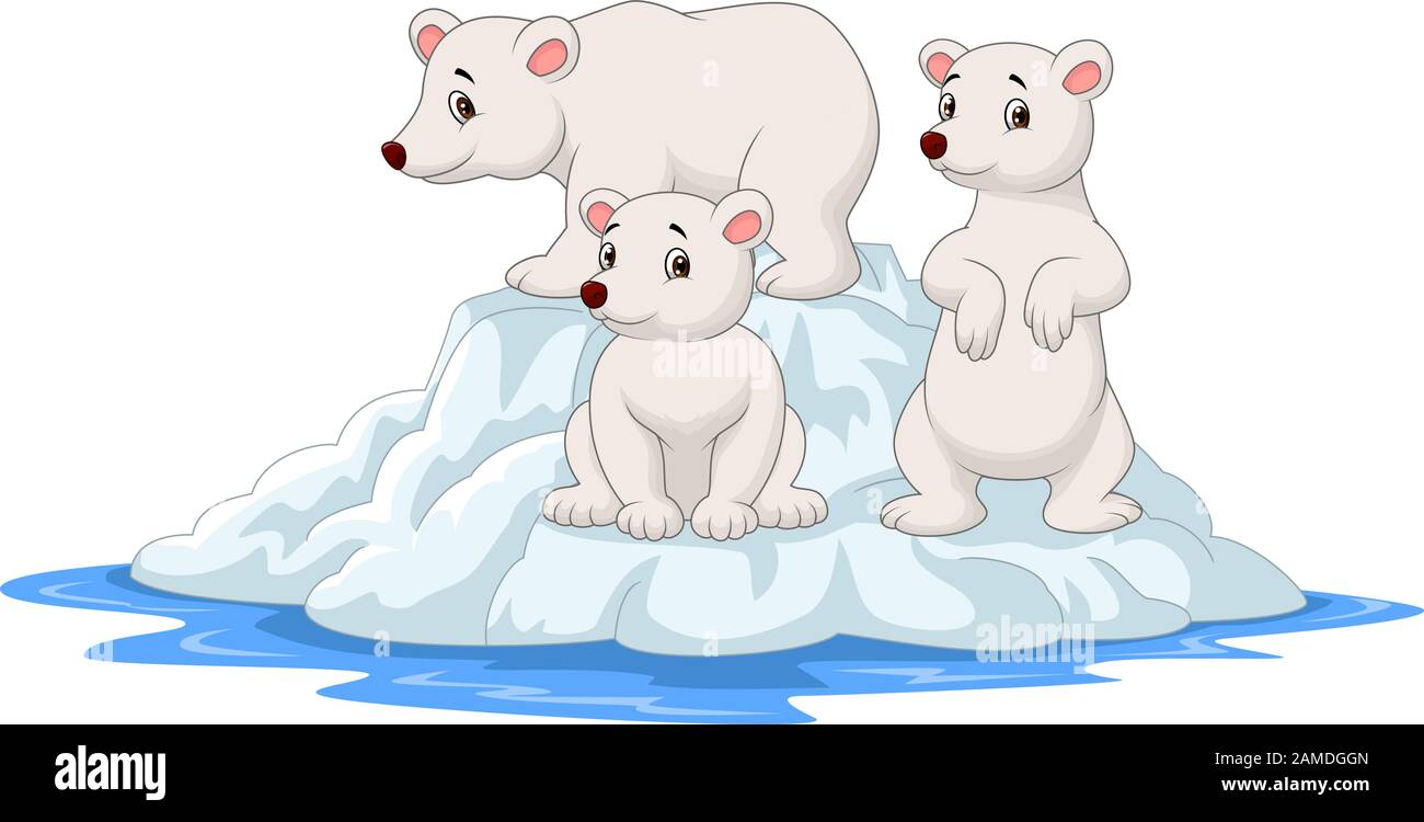 Cartoon polar bears family on icebergs Stock Vector