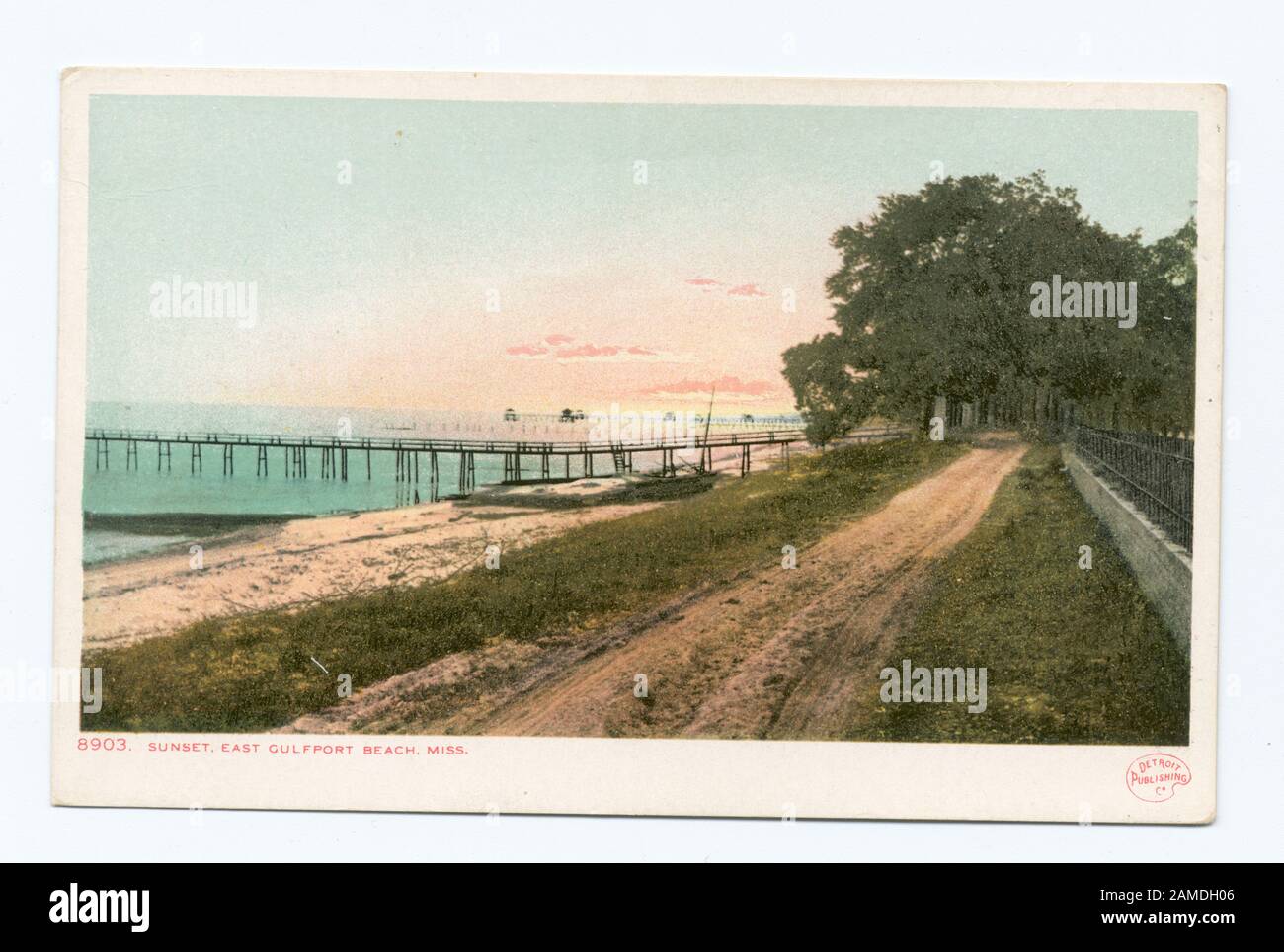 Sunset, East Gulfport Beach, Miss  Postcard series number: 8903 Last series bearing Detroit Photographic Company imprint.; Sunset, East Gulfport Beach, Miss. Stock Photo