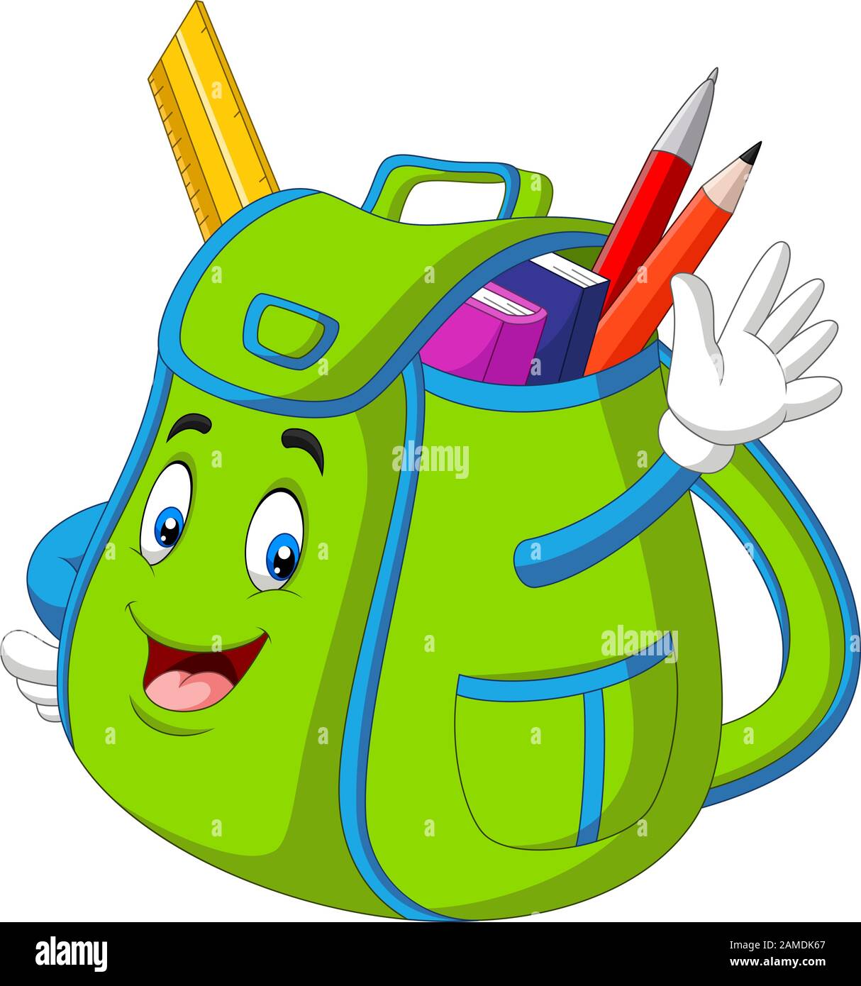 Cartoon green school backpack waving hand Stock Vector Image & Art - Alamy