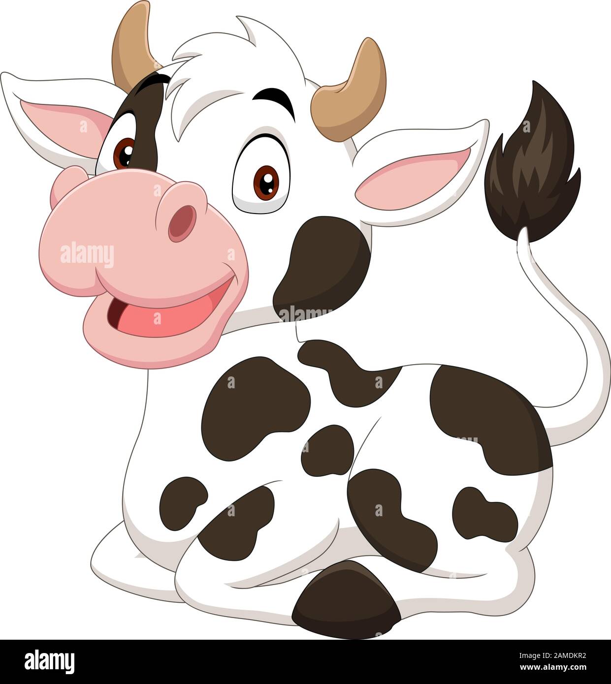 Cartoon funny cow sitting on white background Stock Vector Image & Art
