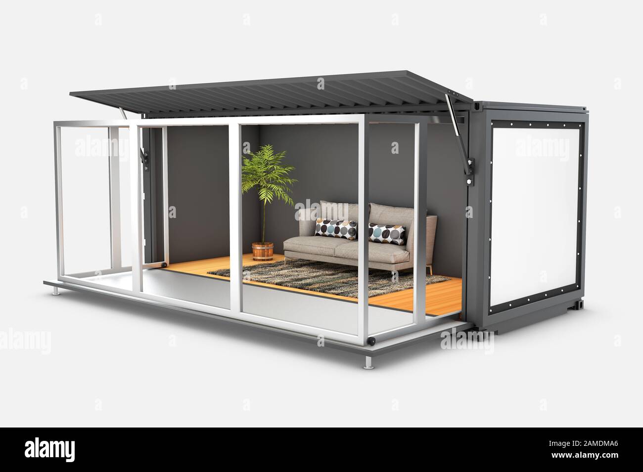 3d Rendering of Container House. Reuse Container for livingroom Stock ...