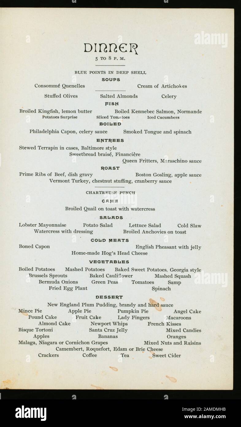 THANKSGIVING DINNER (held by) BROADWAY CENTRAL HOTEL (at) NEW YORK, NY (HOTEL;)  HOTEL PHOTOGRAPH ON COVER; THANKSGIVING POEM ON BACK COVER;TWO COPIES; THANKSGIVING DINNER [held by] BROADWAY CENTRAL HOTEL [at] NEW YORK, NY (HOTEL;) Stock Photo