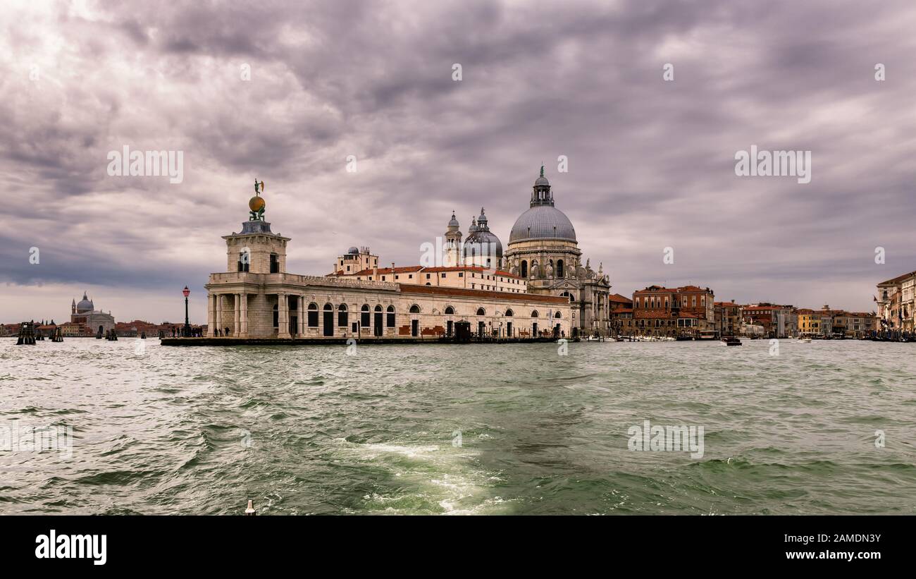 Grand Canal with Basilica Santa Maria della Salute in Venice,Italy. Stock Photo