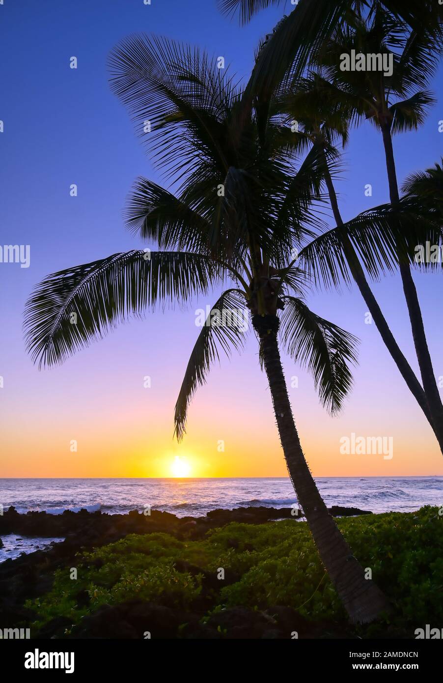 Sunset over the coast of Kauai, Hawaii. Stock Photo