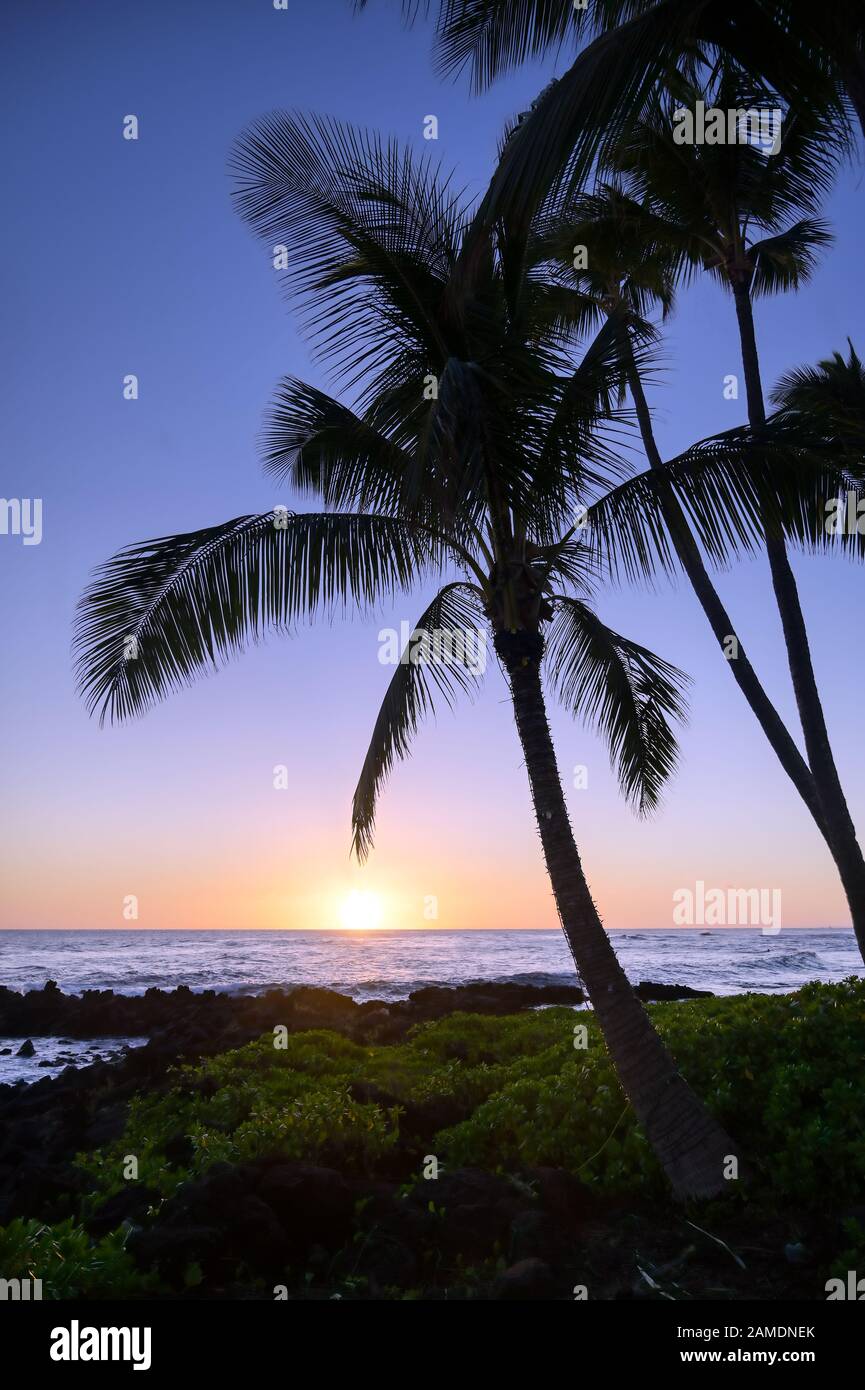 Sunset over the coast of Kauai, Hawaii. Stock Photo