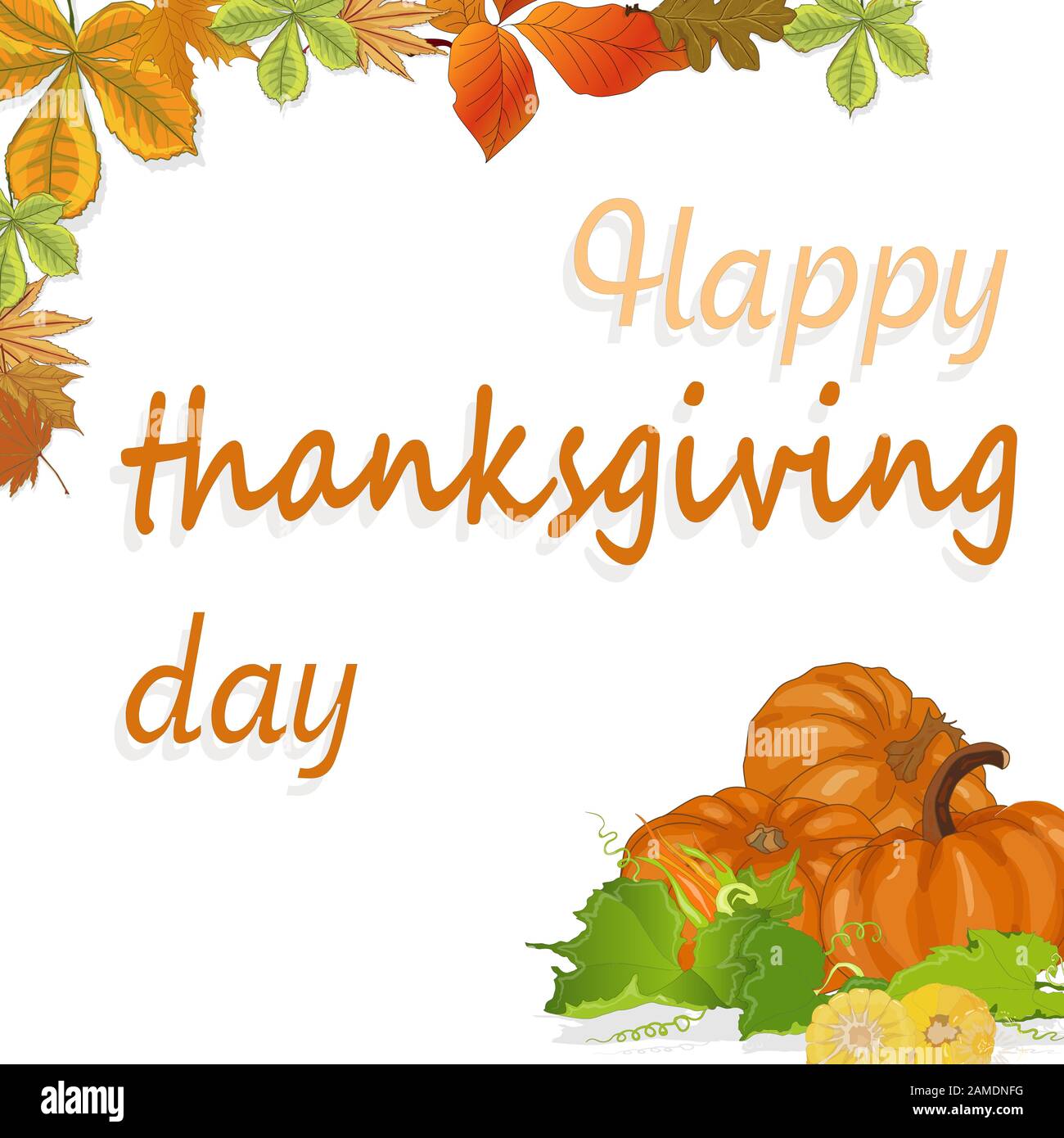 Happy Thanksgiving script with pumpkins and leaves vector illustration ...