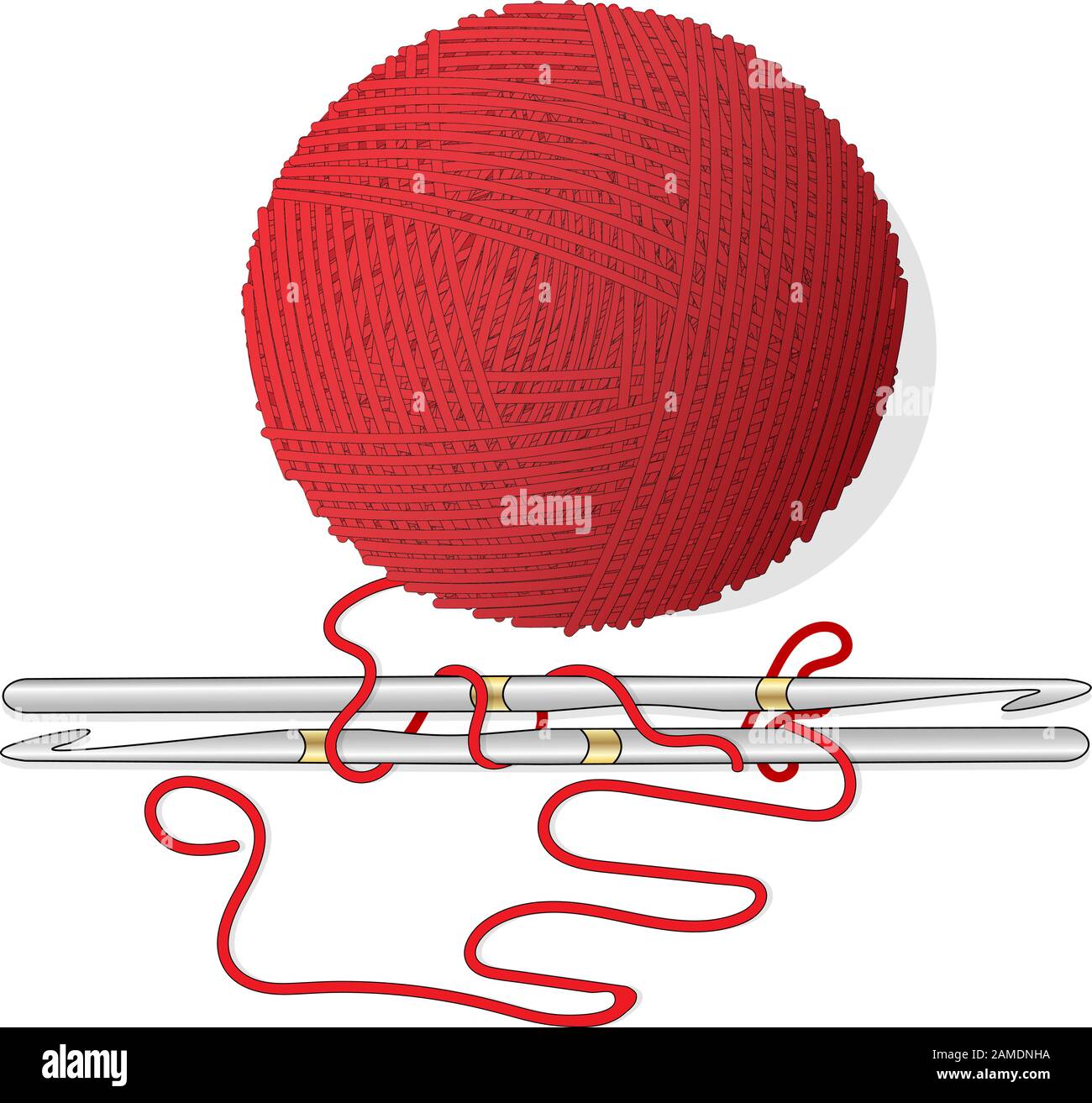 Ball of wool for knitting and crochet hook. Vector illustration image