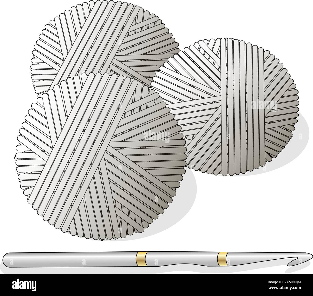 Ball of wool for knitting and crochet hook. Vector illustration image ...