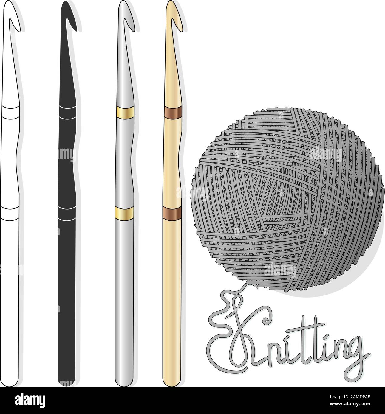 Ball of wool for knitting and crochet hook. Vector illustration image